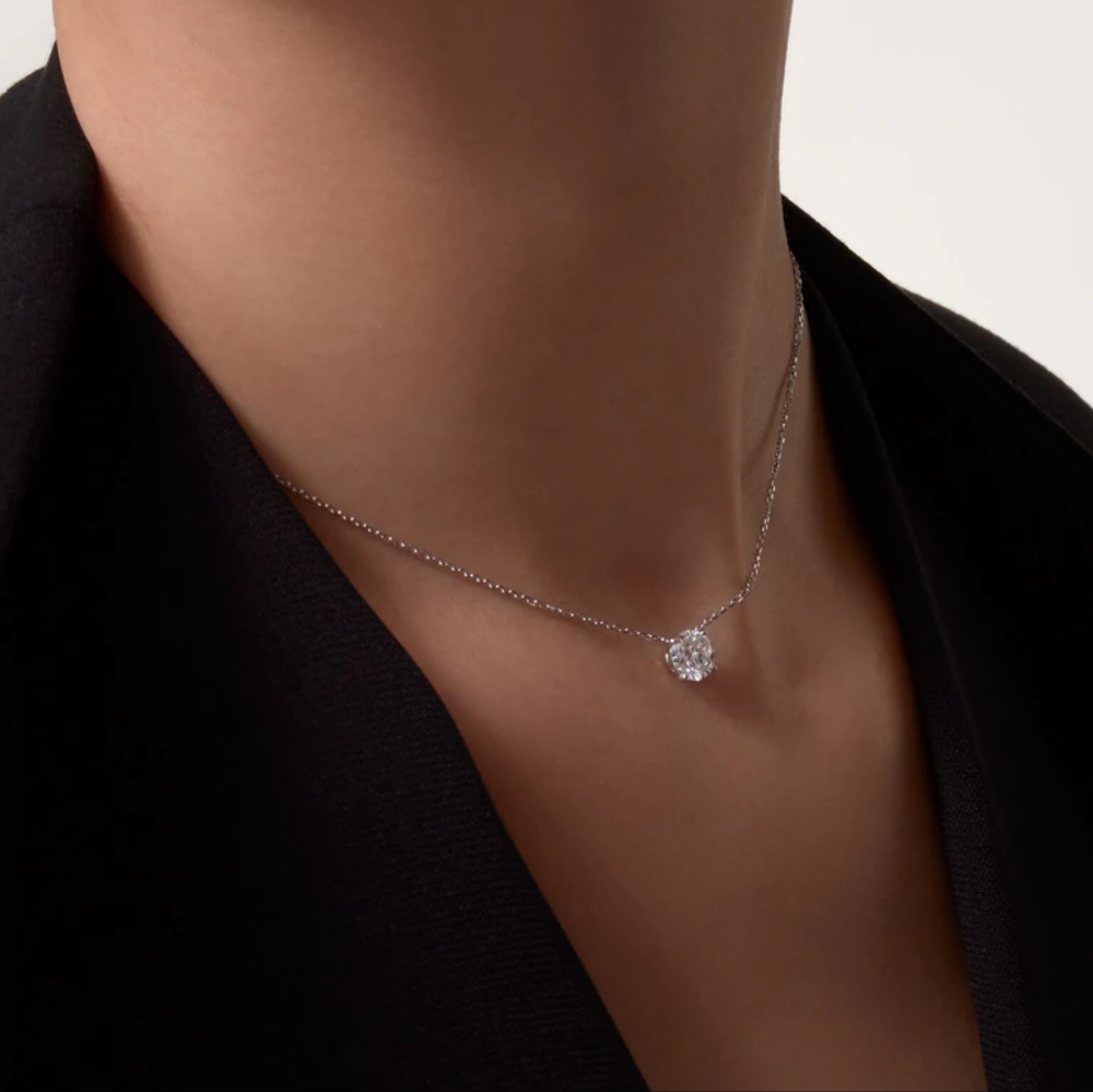 Dainty 14K White Gold plate Chain Diamond Cut Large Round Crystal Valentine's